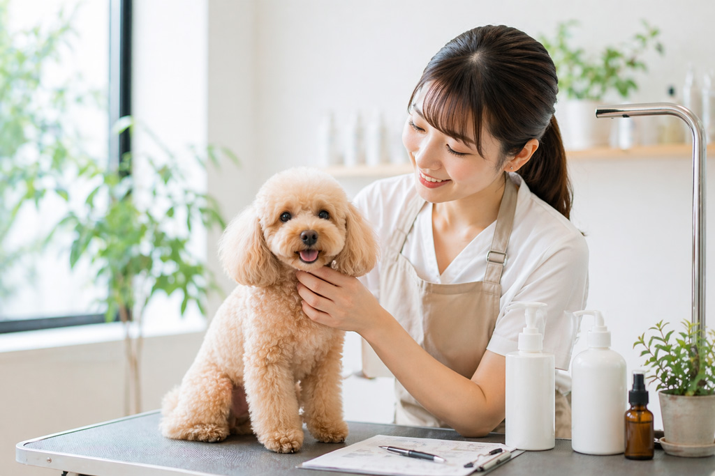 犬とトリマーのイメージ写真