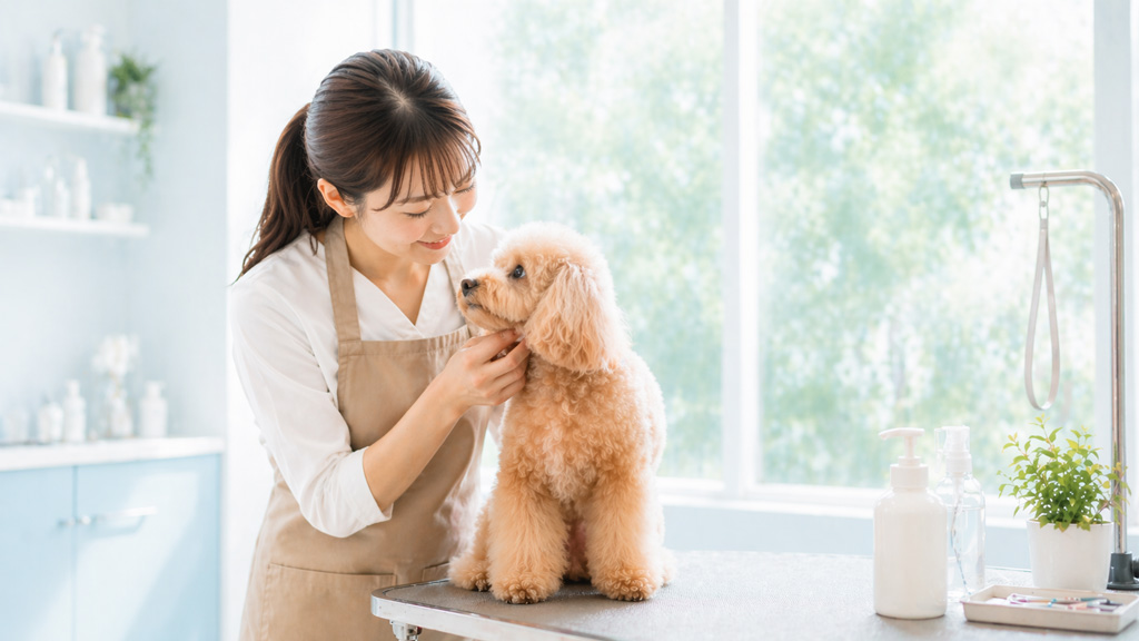犬とトリマーのイメージ写真